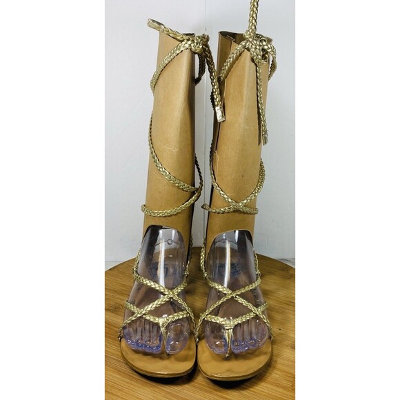 Colin Stuart Braided Gladiator Ankle Wrap Sandals 5 Gold - Picture 3 of 5